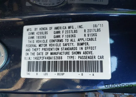 2011 Honda Accord 2.4 Lx-P from USA, damaged, VIN 1HGCP2F44BA152666